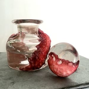 Ed Gein style skin sculpt on vintage glass bottle!
